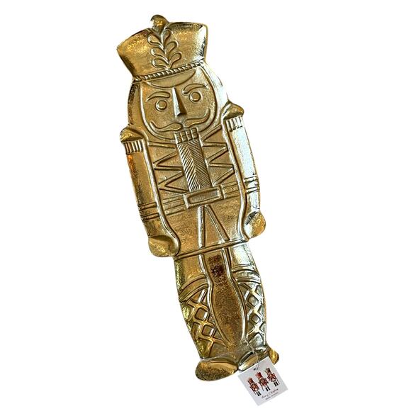 Gold Metal NUTCRACKER Serving Platter 20x7 Christmas Holiday Made in India NEW - Picture 11 of 14